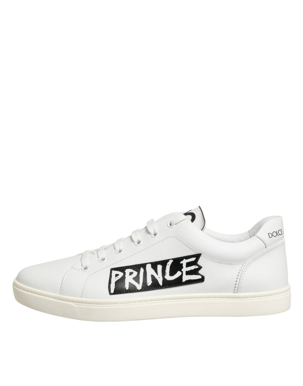 Chaussures sneakers basses en cuir blanc pour hommes de Dolce & Gabbana, style prince, vue de face.