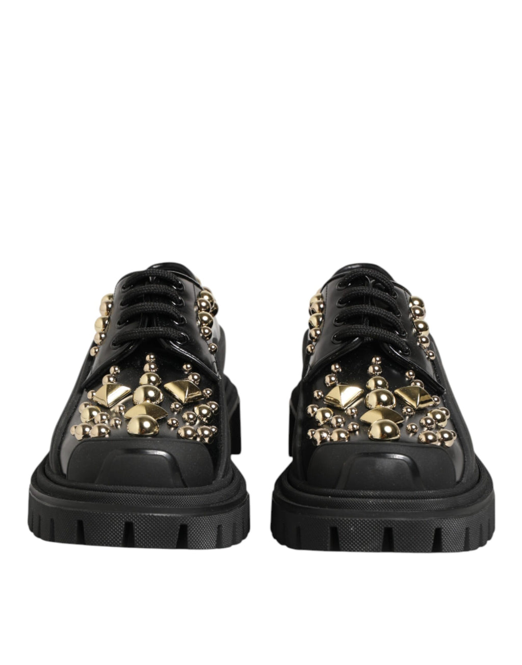 Chaussures derby en cuir noir Dolce & Gabbana avec bijoux et cristaux, style élégant et sophistiqué.