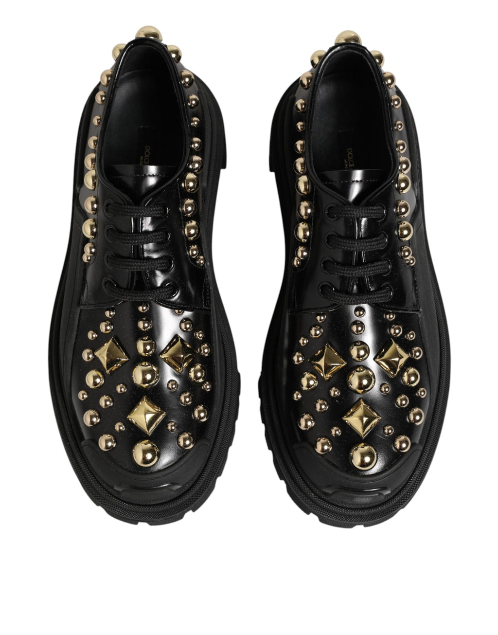 Chaussures Derby en cuir noir Dolce & Gabbana avec bijoux et cristaux, élégantes et raffinées.