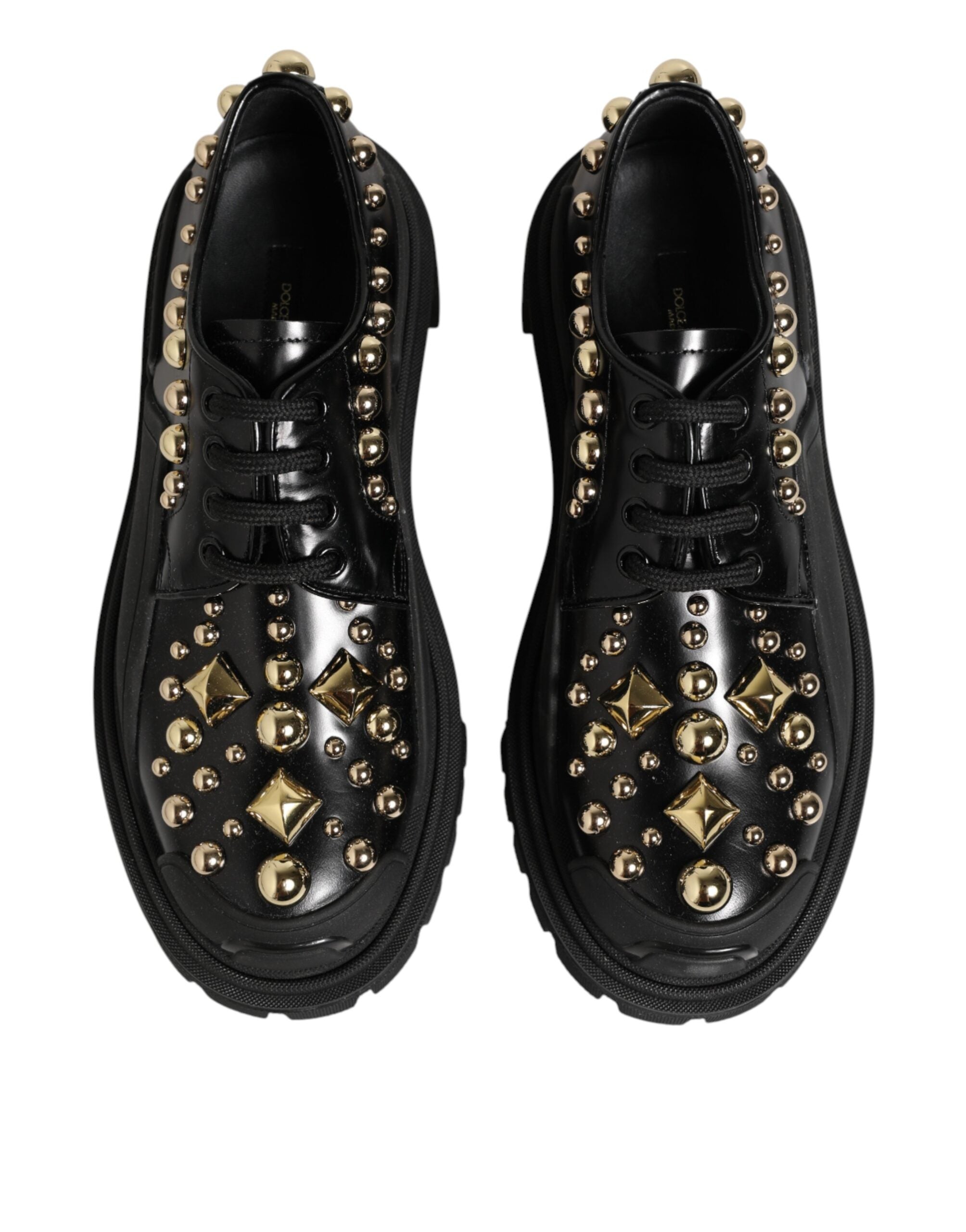 Chaussures Derby en cuir noir Dolce & Gabbana avec bijoux et cristaux, élégantes et raffinées.