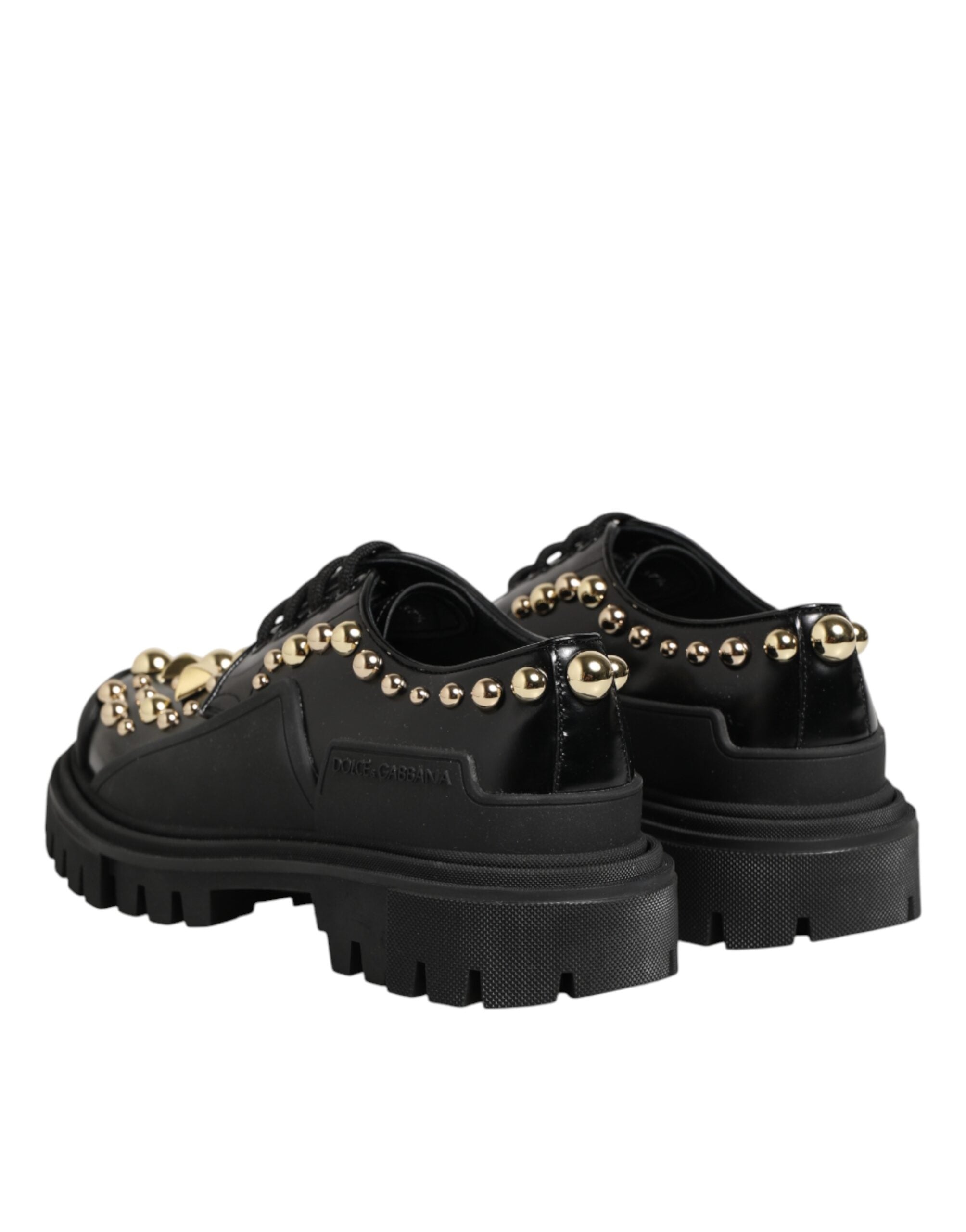Chaussures Derby en cuir noir Dolce & Gabbana ornées de bijoux et de cristaux, élégantes et sophistiquées.