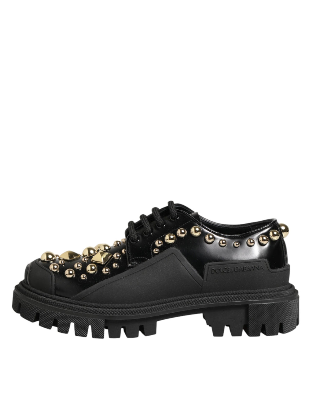 Chaussures Derby en cuir noir Dolce & Gabbana ornées de cristaux et bijoux, élégantes et sophistiquées.