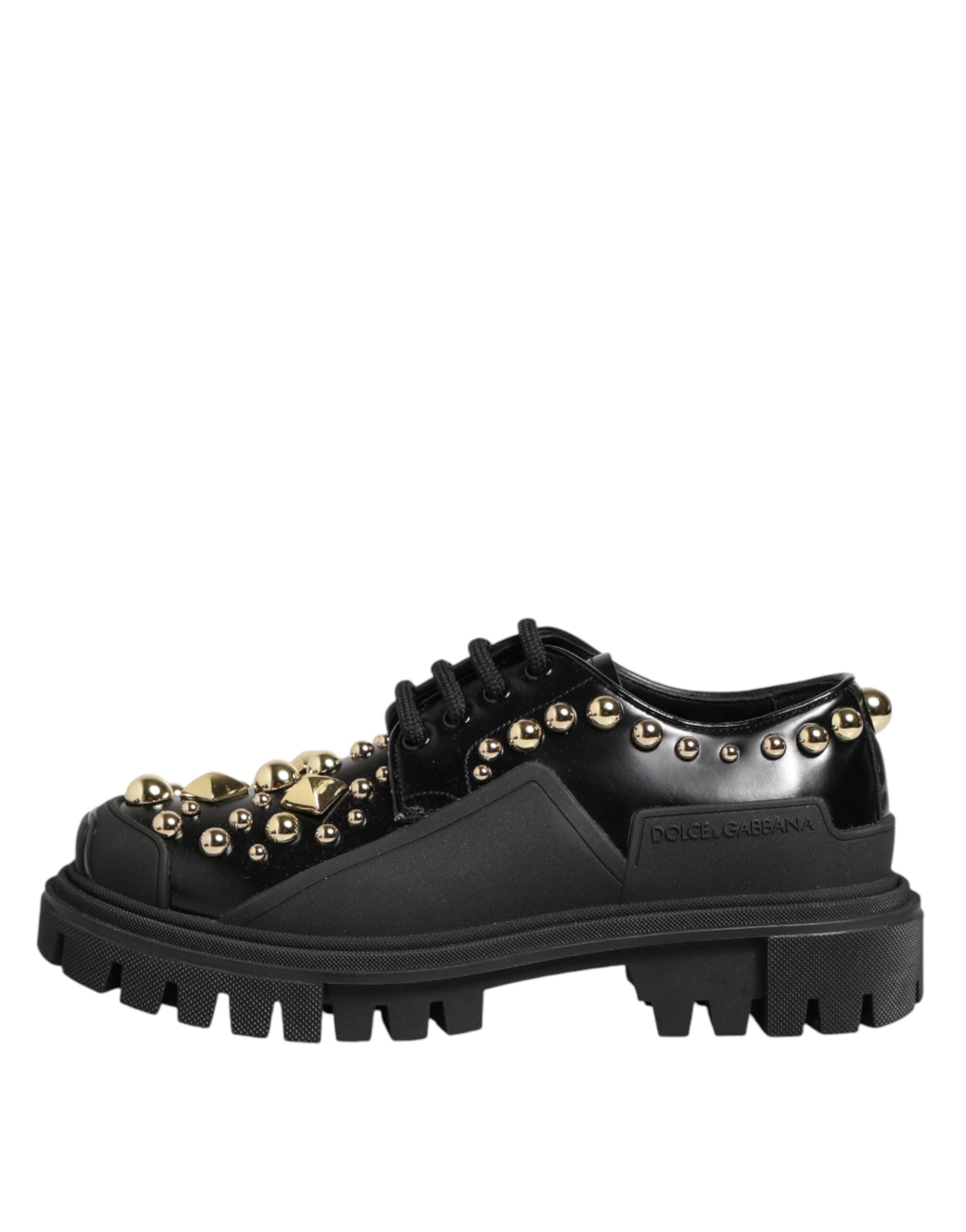 Chaussures Derby en cuir noir Dolce & Gabbana ornées de cristaux et bijoux, élégantes et sophistiquées.