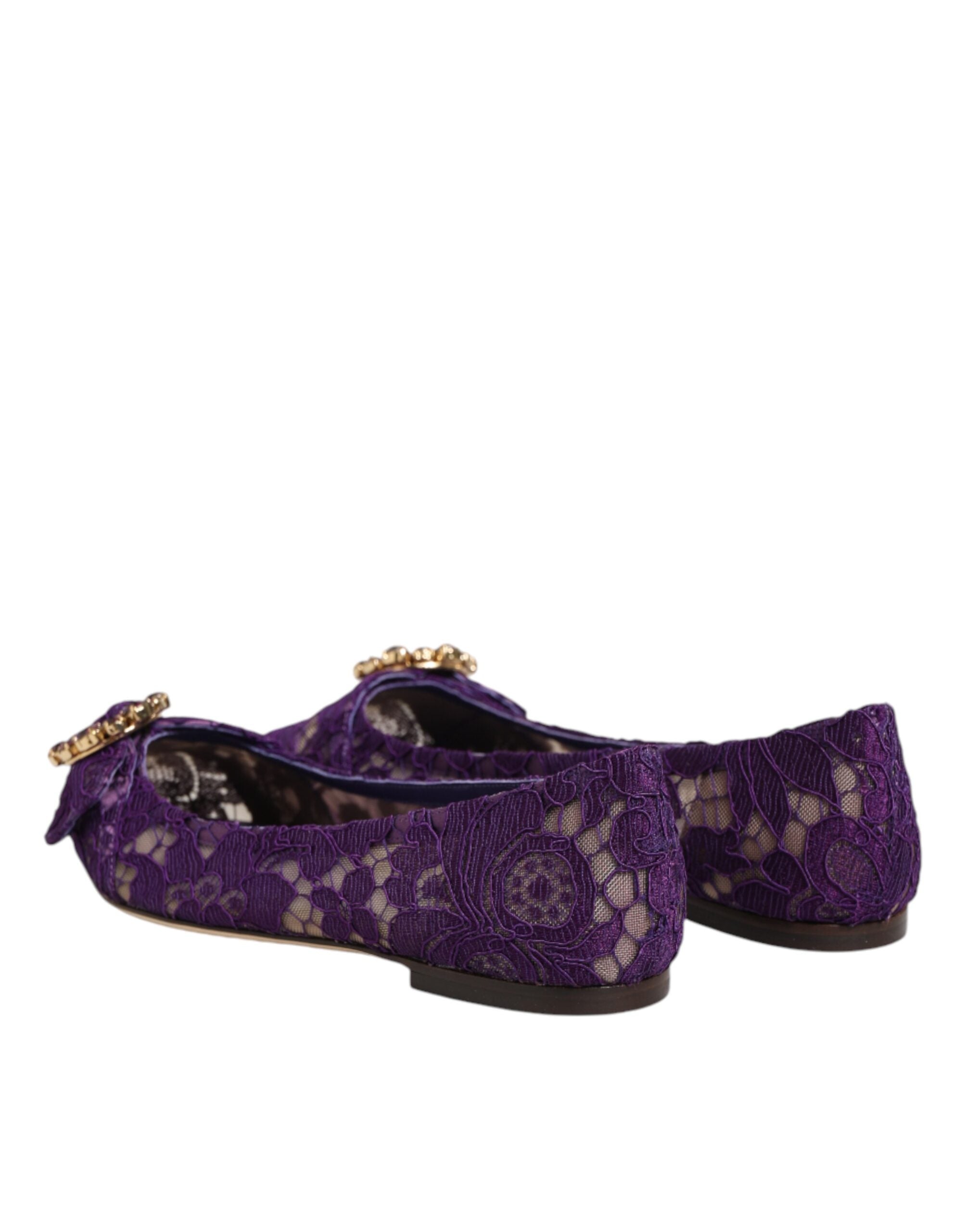 Chaussures plates en dentelle violette Dolce & Gabbana Taormina avec cristaux, élégantes et raffinées.
