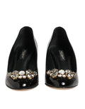 Escarpins noirs en cuir avec cristaux de Dolce & Gabbana, talons élégants et design sophistiqué.