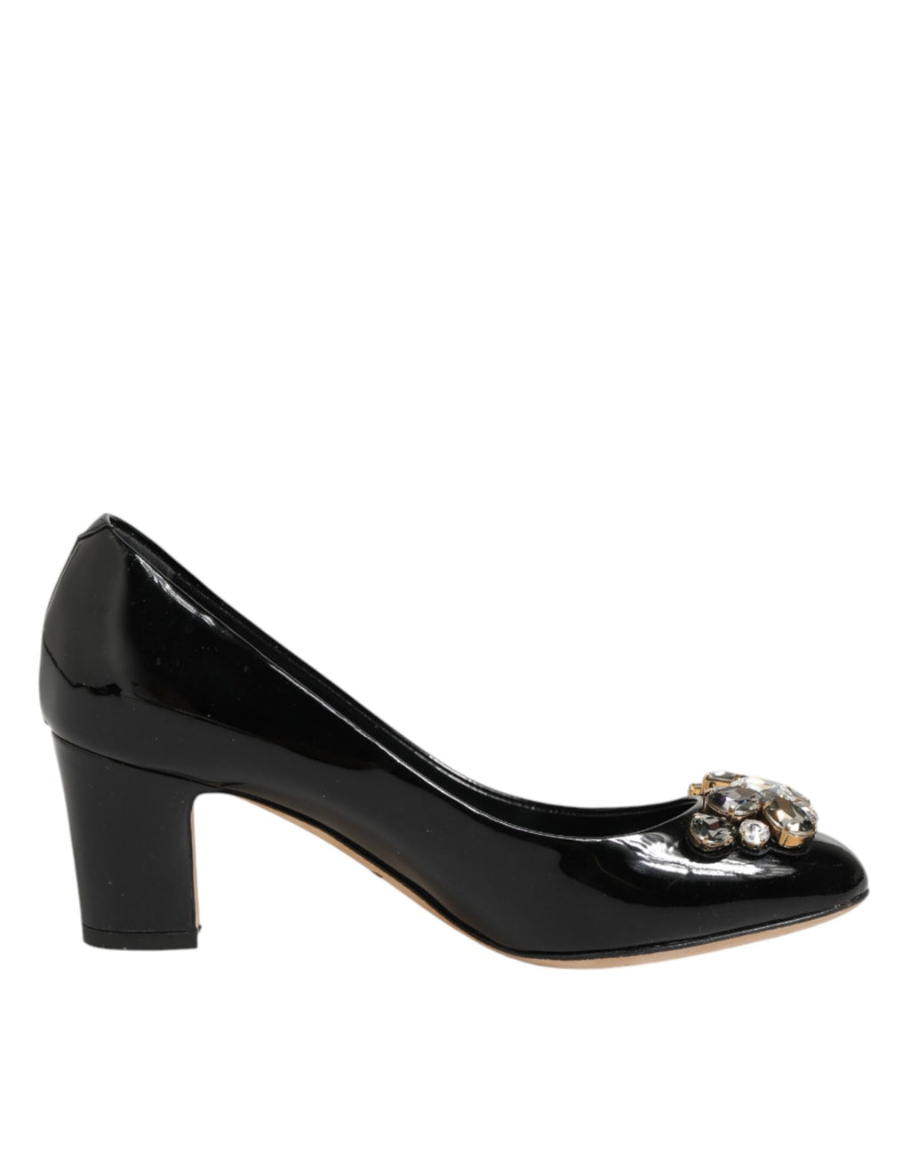 Escarpins noirs en cuir de luxe avec cristaux, chaussures Dolce & Gabbana, élégantes et sophistiquées.
