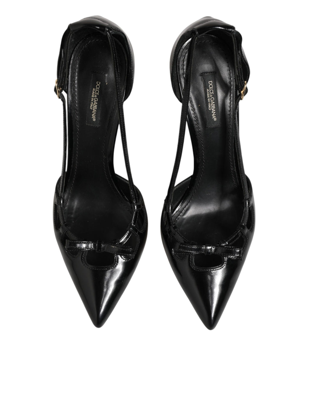 Chaussures à talons hauts en cuir patent noir de Dolce & Gabbana, élégantes et sophistiquées, vues de face.