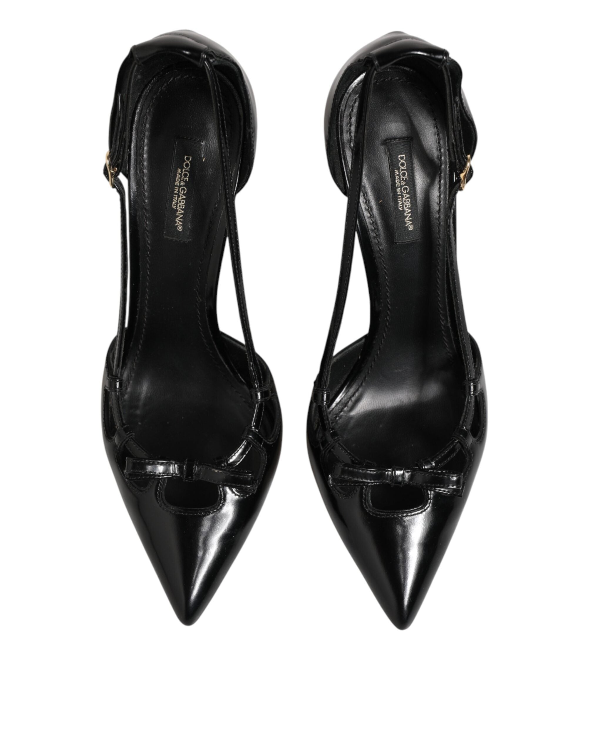 Chaussures à talons hauts en cuir patent noir de Dolce & Gabbana, élégantes et sophistiquées, vues de face.