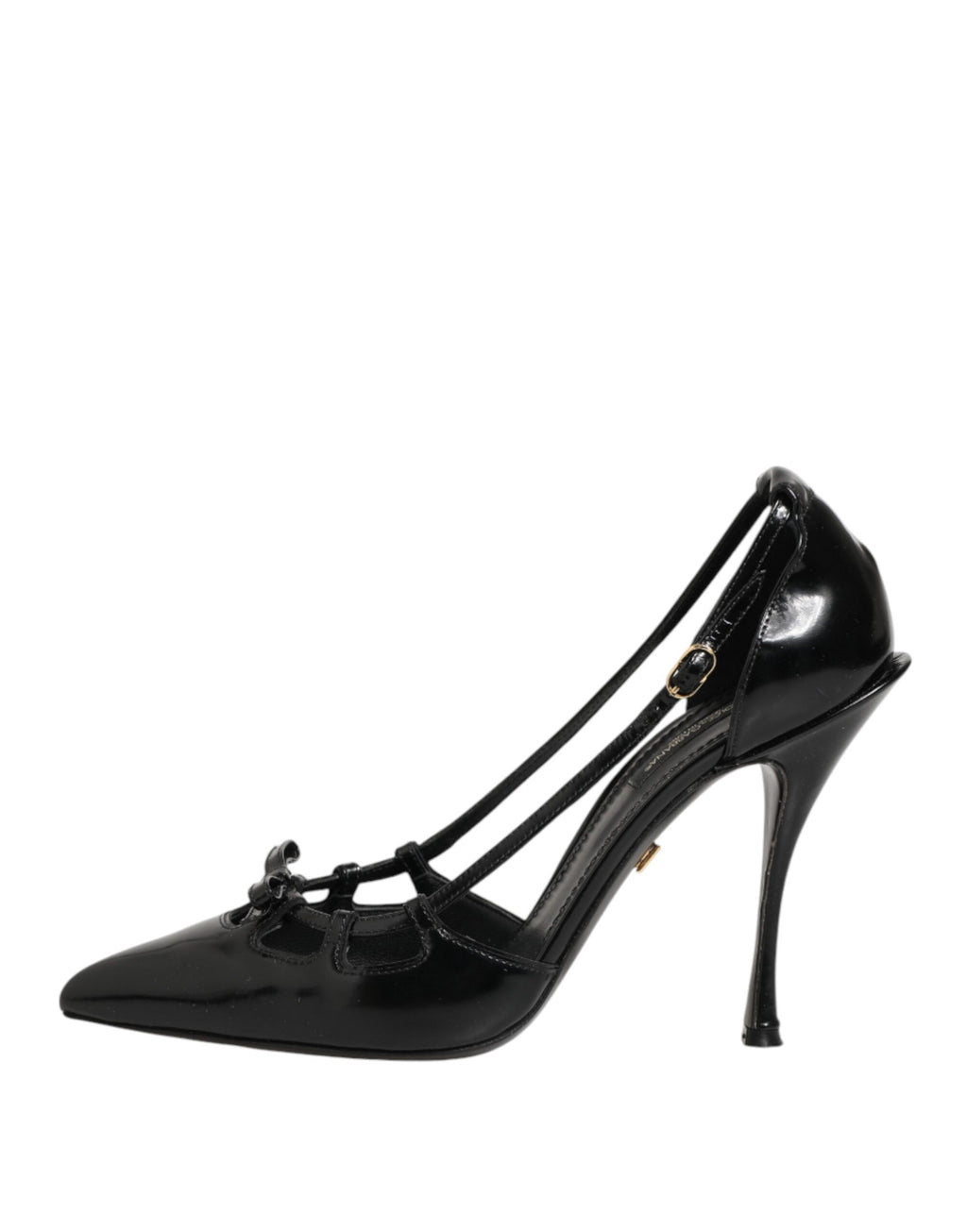 Escarpins en cuir verni noir Dolce & Gabbana, talons hauts élégants et design sophistiqué.
