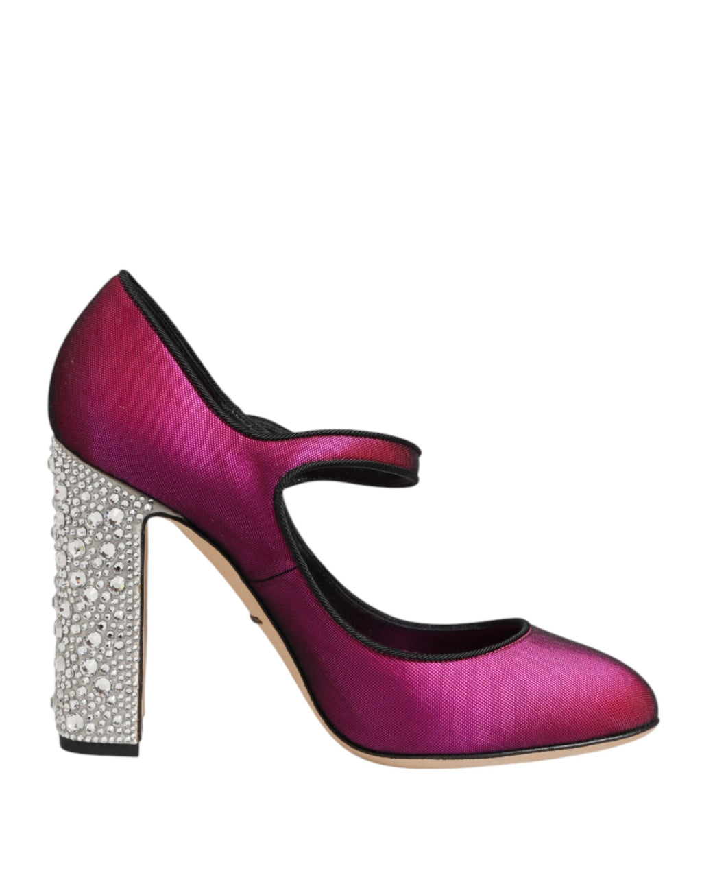 Chaussures à talons Dolce & Gabbana Mary Janes rose avec strass, finition élégante et semelle en cuir, pour femme.