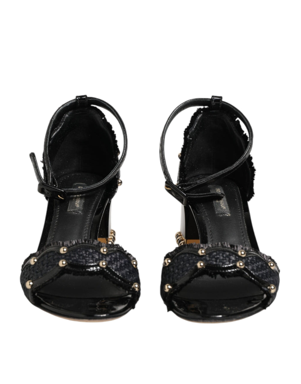 Sandales à talons noirs Dolce & Gabbana avec bride à la cheville et studs, en cuir élégant.
