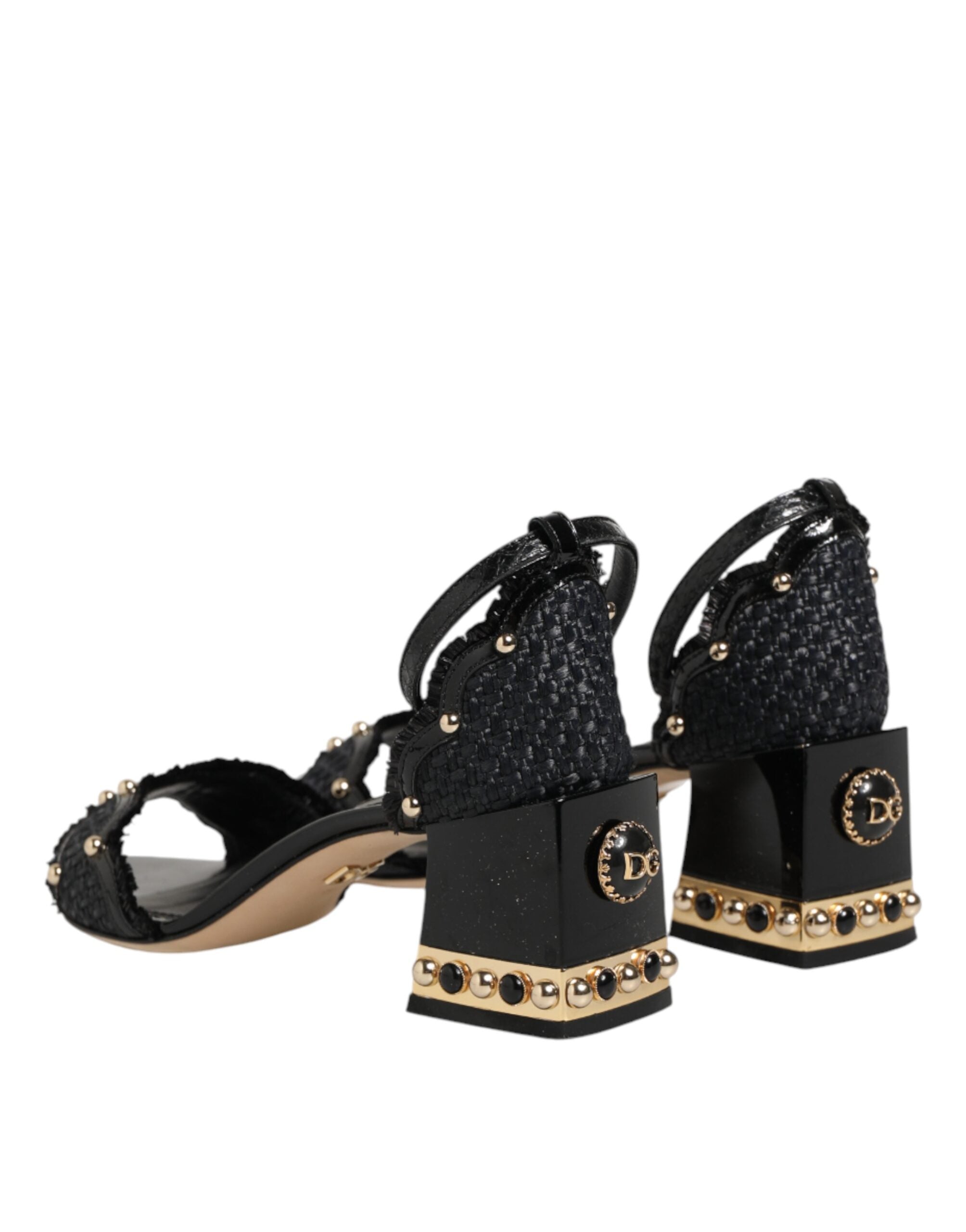 Sandales à bride de cheville noires Dolce & Gabbana avec clous, chaussures élégantes en cuir pour femme.