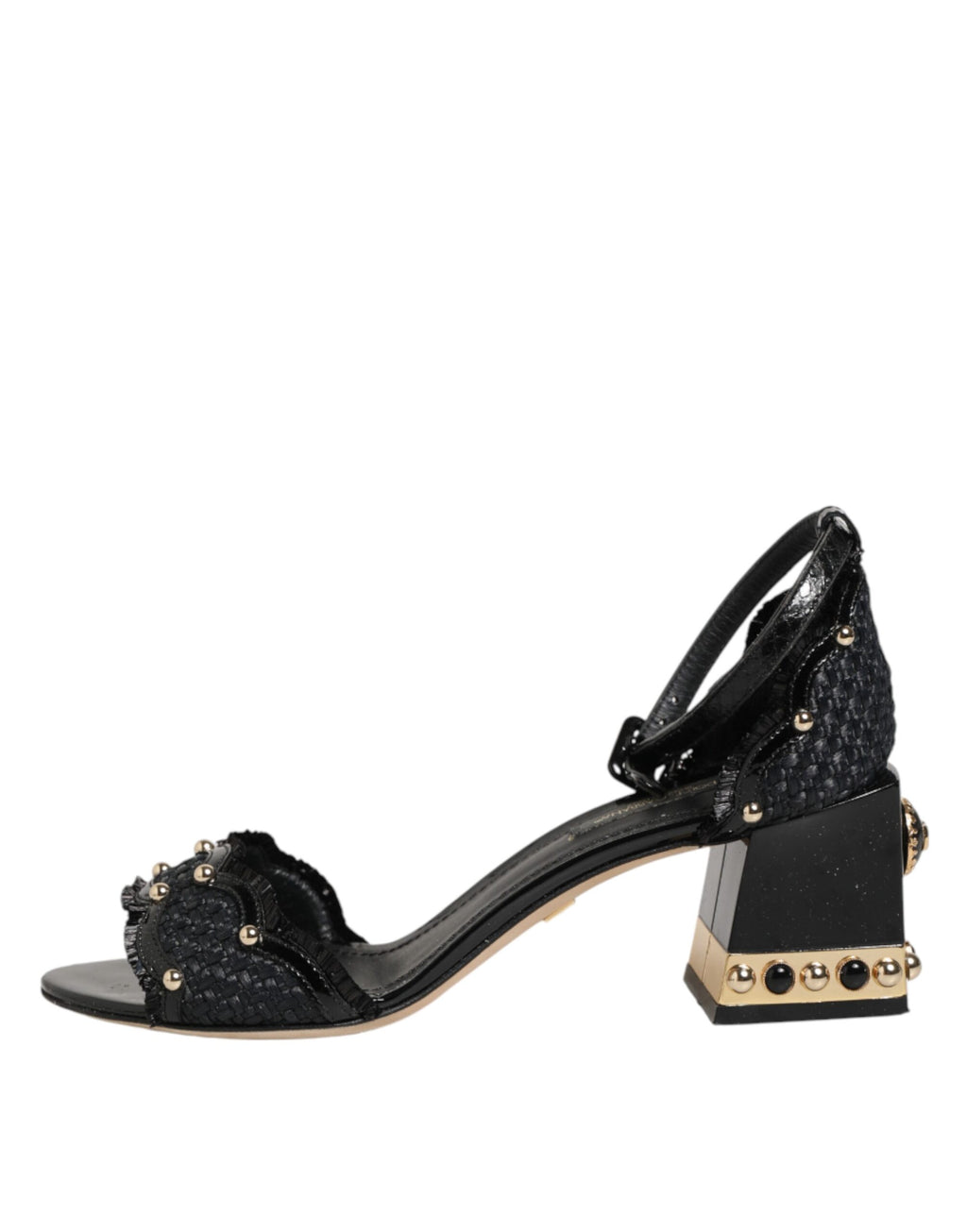 Sandales à talons pour la cheville Dolce & Gabbana noires avec studs et bride à la cheville, chaussures élégantes en cuir.
