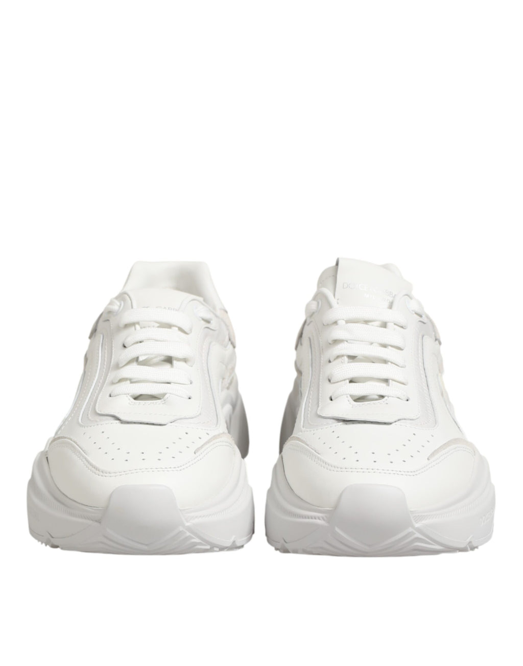 Chaussures Dolce & Gabbana Daymaster blanches en cuir, baskets basses pour homme, vue de face.
