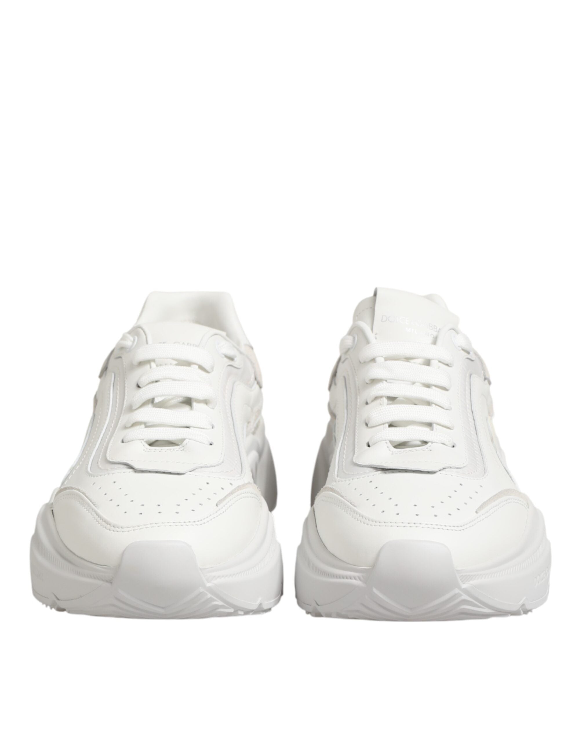 Chaussures Dolce & Gabbana Daymaster blanches en cuir, baskets basses pour homme, vue de face.