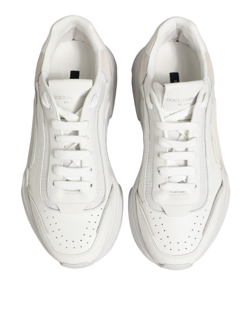 Chaussures basses en cuir blanc Dolce & Gabbana Daymaster, sneakers élégants avec semelle blanche et design moderne.
