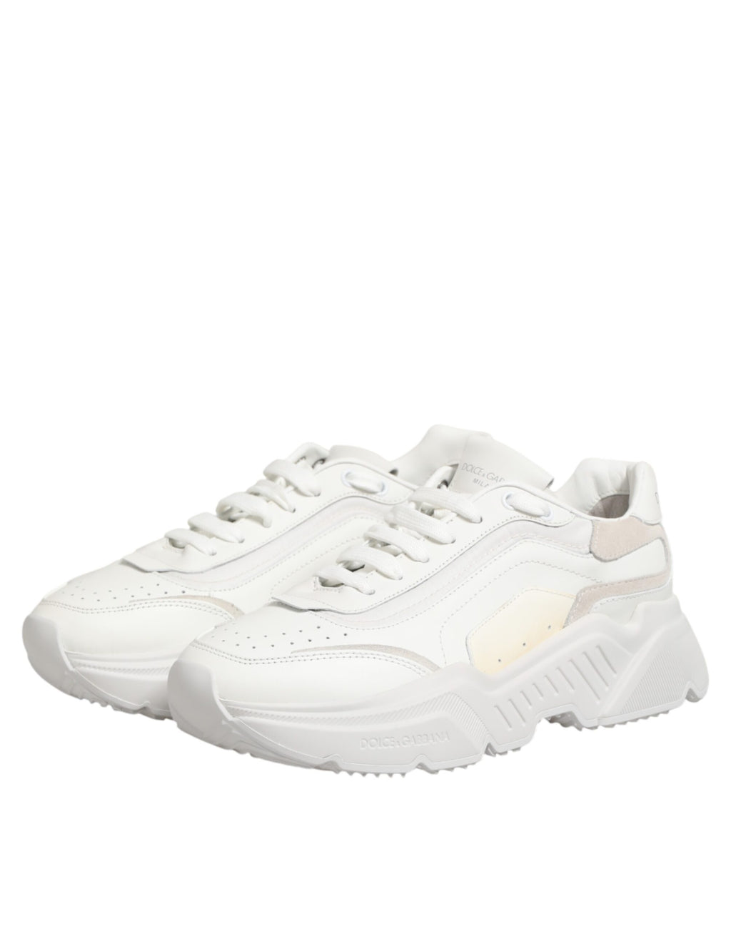 Chaussures Dolce & Gabbana Daymaster en cuir blanc, baskets basses élégantes pour homme, vue de face.