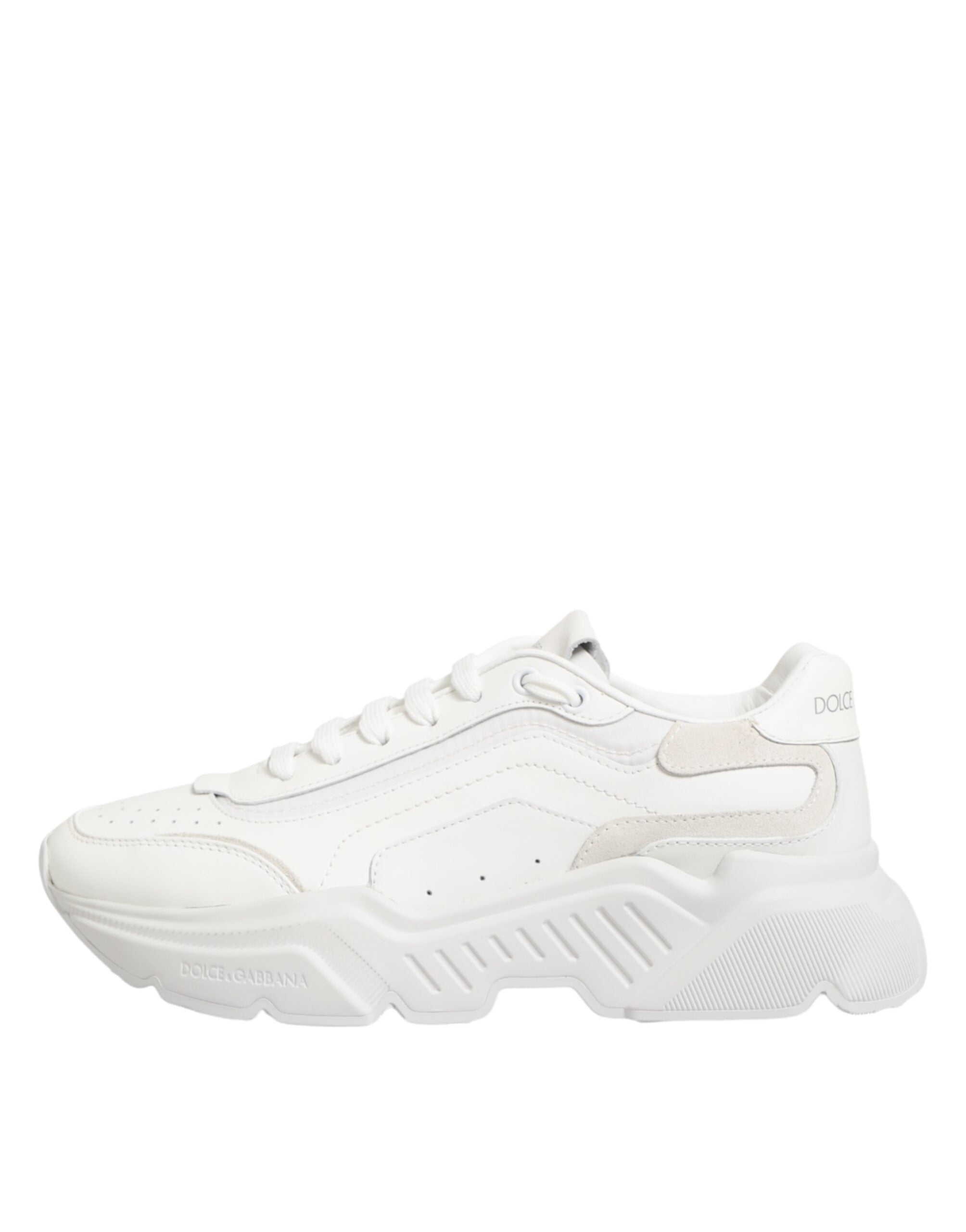 Chaussures basses blanches Dolce & Gabbana Daymaster en cuir avec lacets, vue de face.