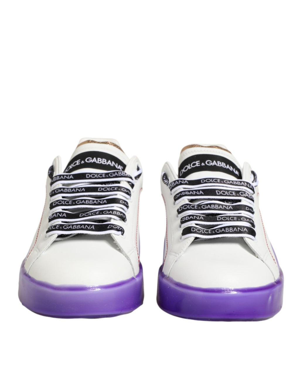 Chaussures de sport basses en cuir blanc et violet Dolce & Gabbana, sneakers élégants pour homme.