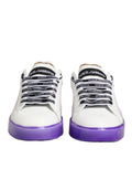 Chaussures de sport basses en cuir blanc et violet Dolce & Gabbana, sneakers élégants pour homme.