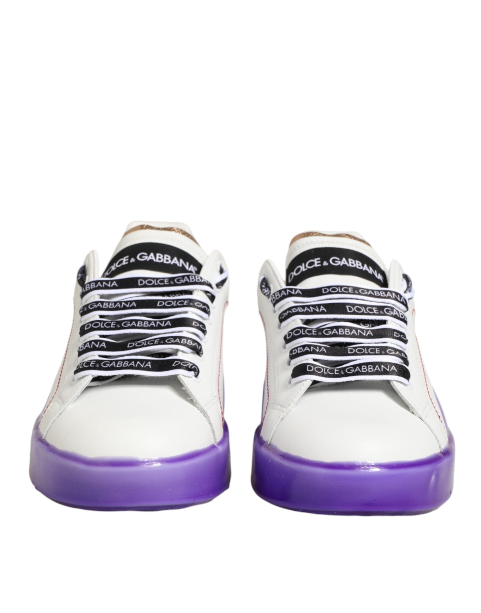 Chaussures de sport basses en cuir blanc et violet Dolce & Gabbana, sneakers élégants pour homme.