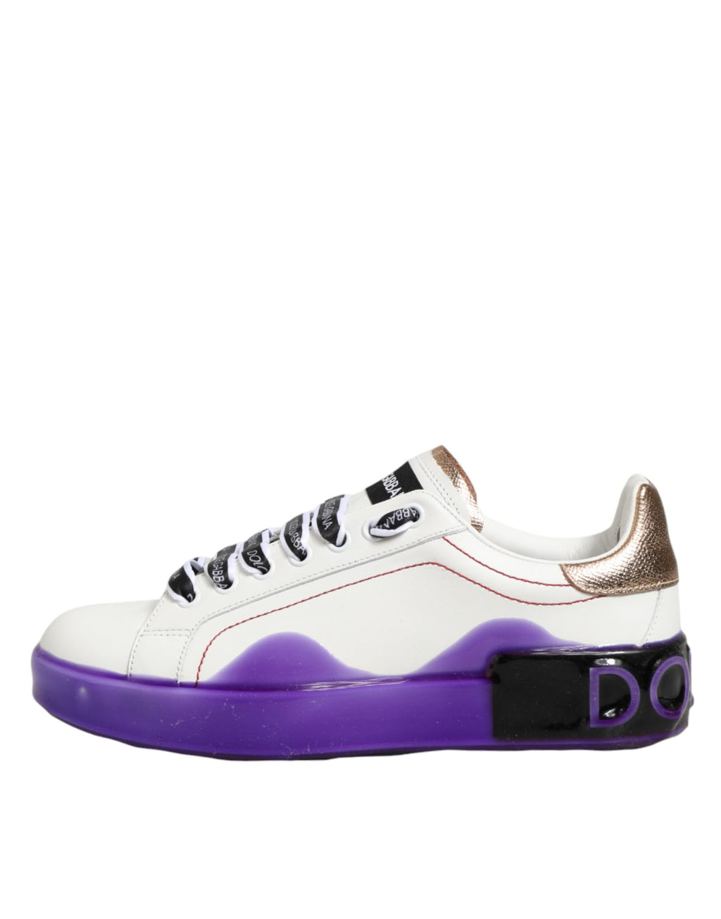 Chaussures sneakers basses en cuir blanc et violet Dolce & Gabbana, style décontracté pour femme ou homme.