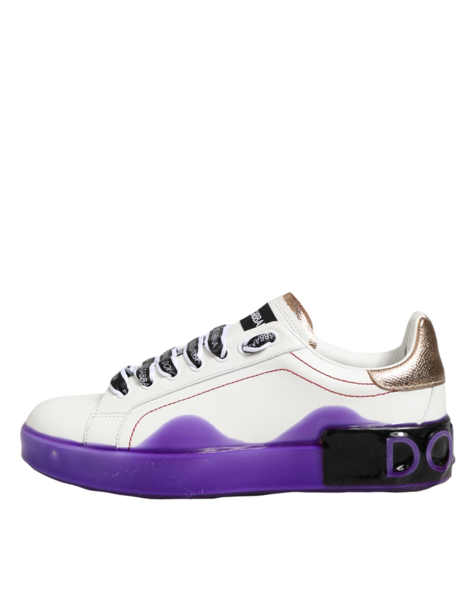 Chaussures sneakers basses en cuir blanc et violet Dolce & Gabbana, style décontracté pour femme ou homme.