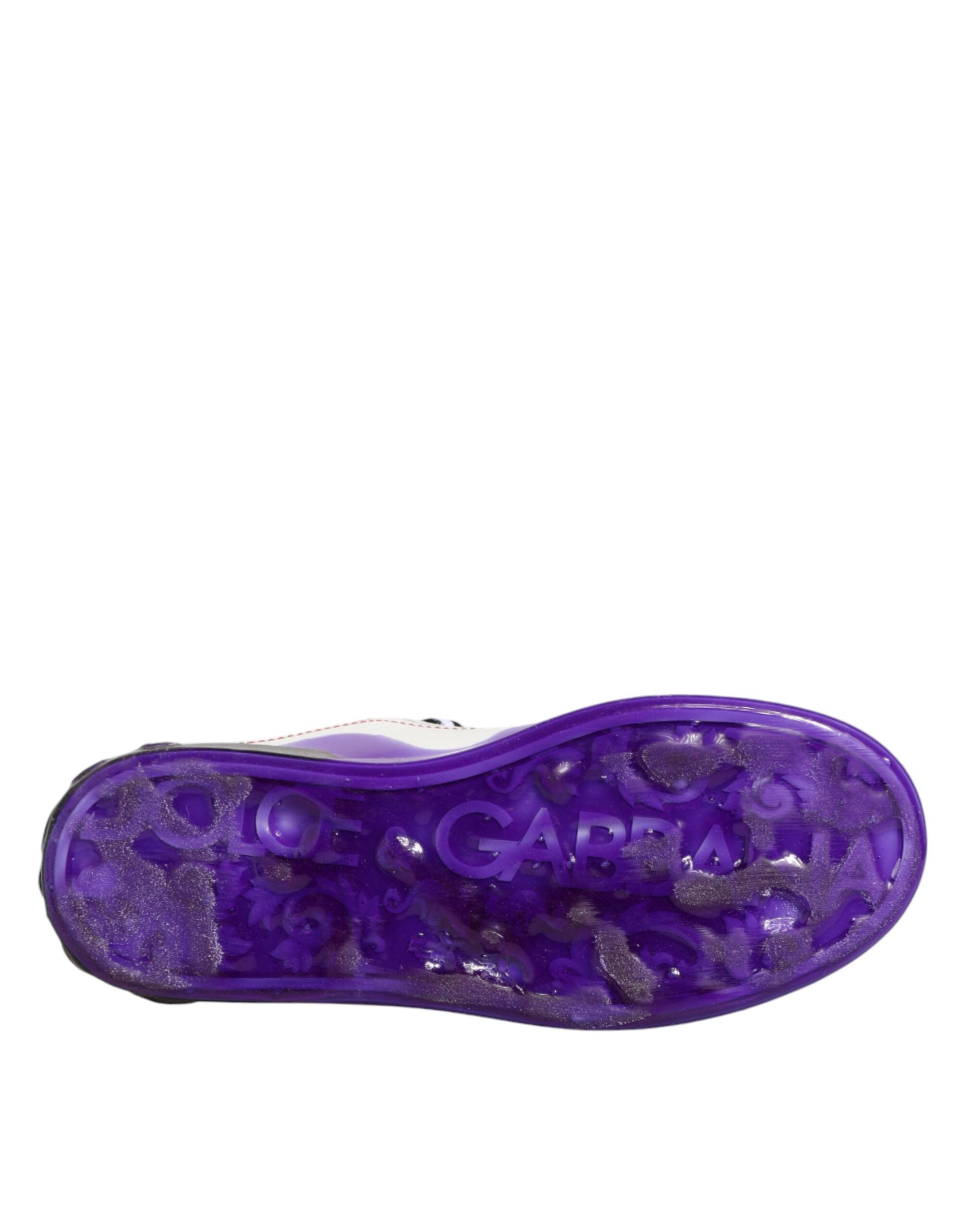 Chaussures baskets basses en cuir blanc et violet de Dolce & Gabbana, chaussures de sport élégantes pour homme.