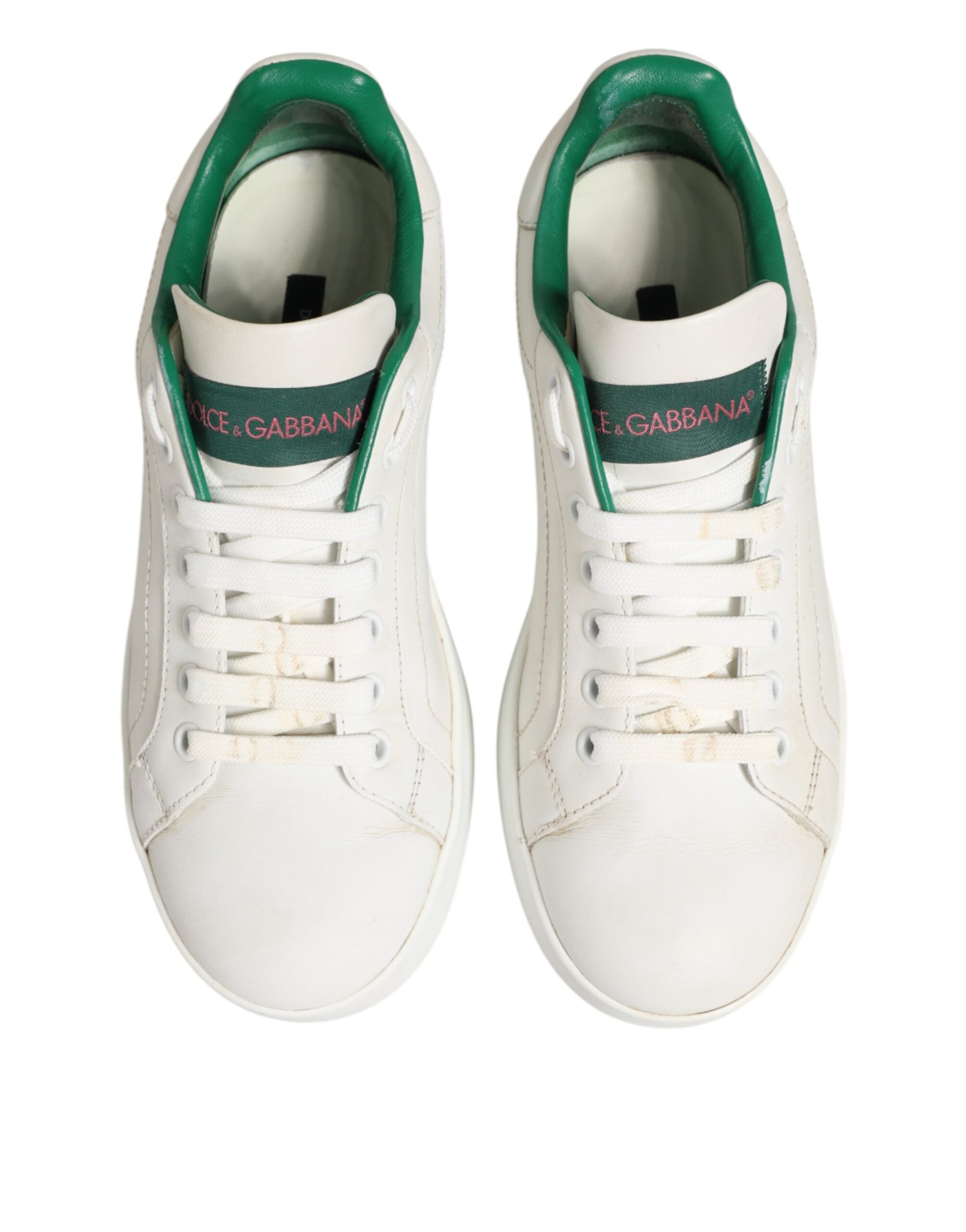 Chaussures sneakers basses en cuir blanc et vert Dolce & Gabbana, chaussures de sport élégantes pour homme et femme