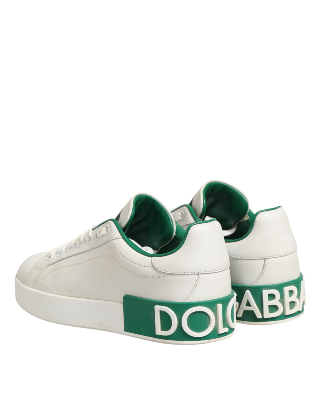 Chaussures sneakers basses en cuir blanc et vert Dolce & Gabbana, style décontracté pour homme.