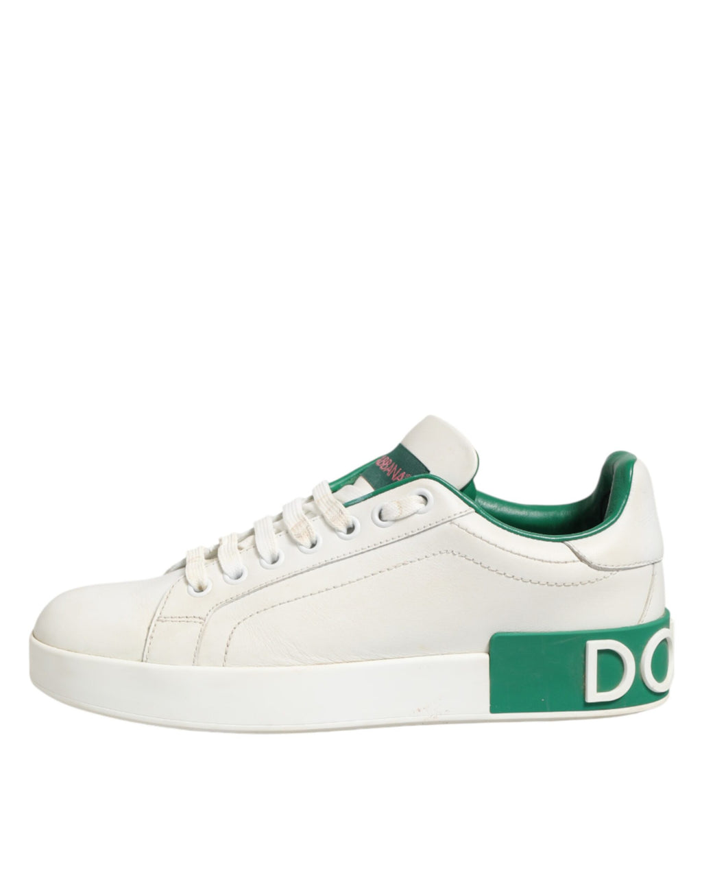 Chaussures basses en cuir blanc et vert Dolce & Gabbana, sneakers décontractés pour femme.