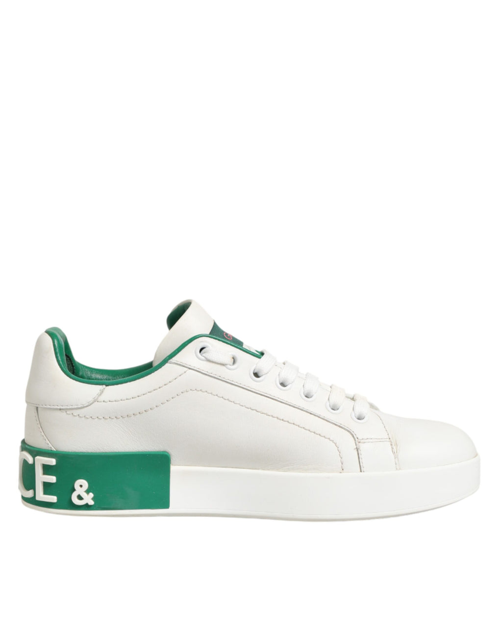 Chaussures sneakers basses en cuir blanc et vert de Dolce & Gabbana, chaussures de sport élégantes et confortables.
