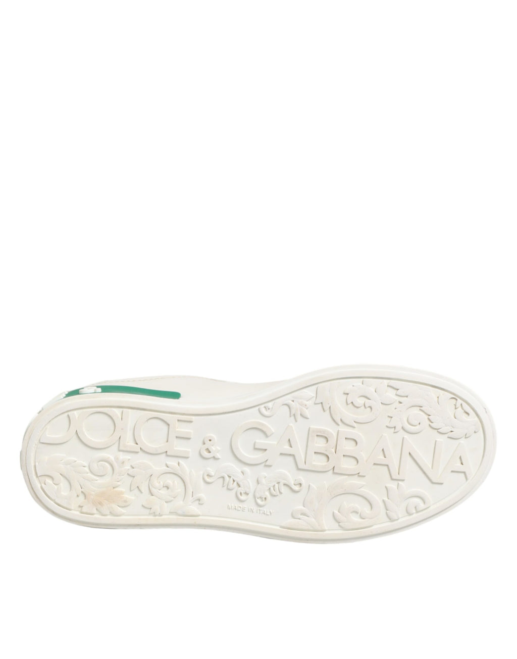 Chaussures basses en cuir blanc et vert de Dolce & Gabbana, sneakers élégants pour homme ou femme.