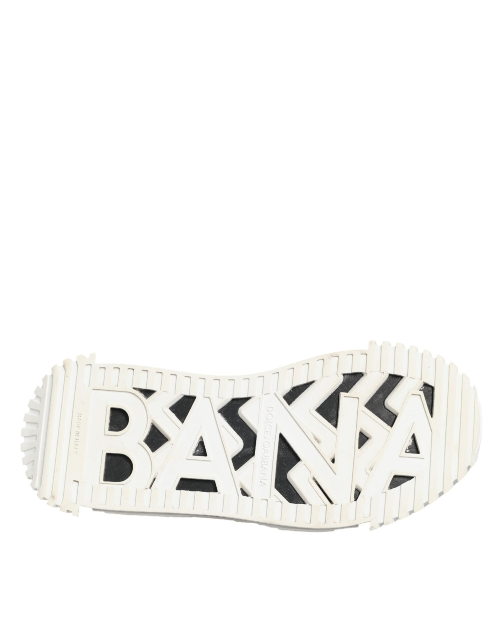 Chaussures sneakers en cuir blanc et noir de Dolce & Gabbana NS1, vue de face, détails du design élégant et moderne.