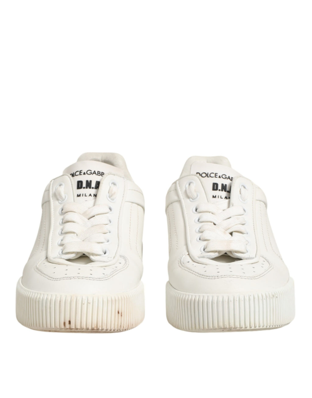 Chaussures sneakers basses en cuir blanc Dolce & Gabbana Miami, style décontracté avec semelle blanche et design élégant.