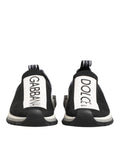 Chaussures sneakers basses Dolce & Gabbana Sorrento noires avec logo, vue de face, en toile avec semelle blanche.