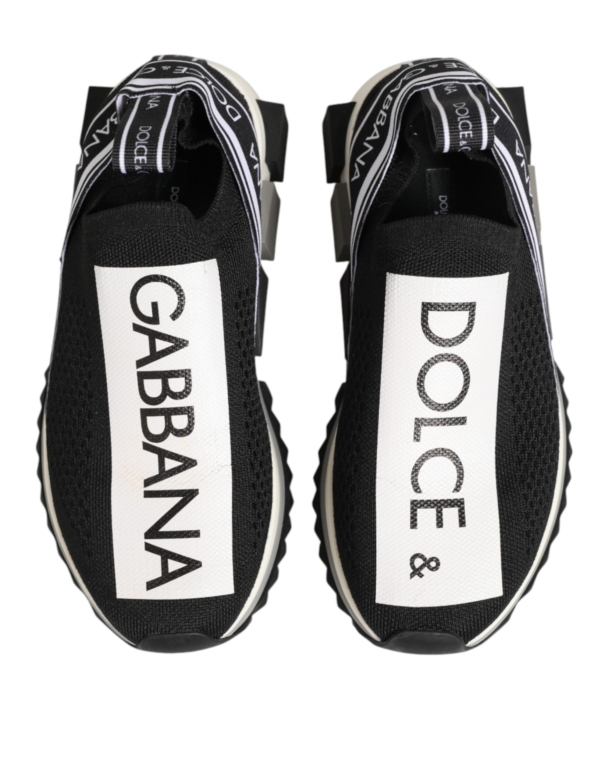 Chaussures sneakers basses Dolce & Gabbana Sorrento noires avec logo, vue de face avec détails du design.