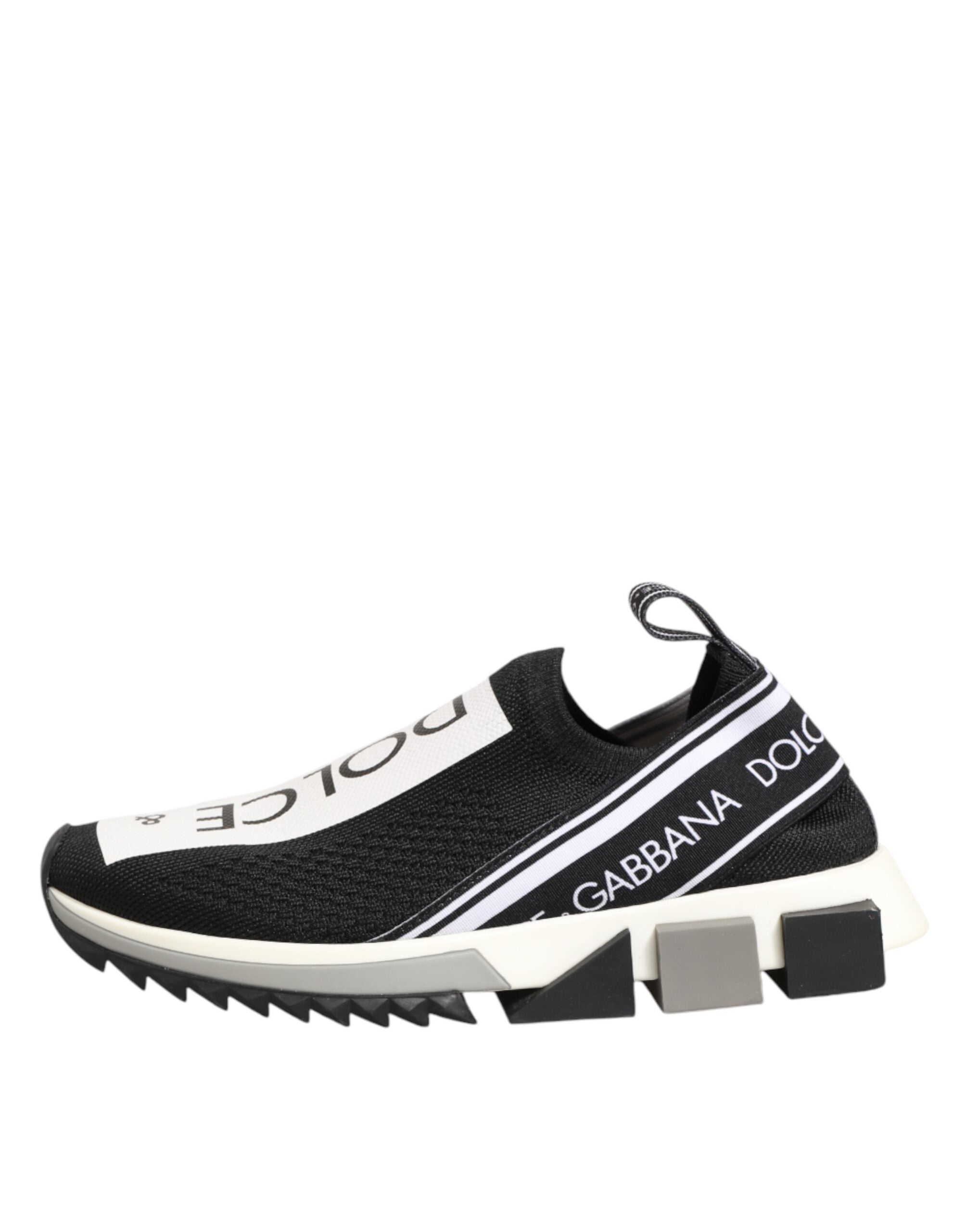 Chaussures sneakers basses Dolce & Gabbana Sorrento avec logo noir, vue de face, en cuir avec semelle blanche et design élégant.