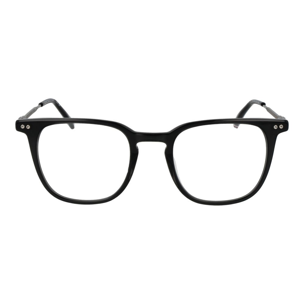Lunettes Tommy Hilfiger en acétate noir avec monture élégante et moderne, visibles en gros plan.