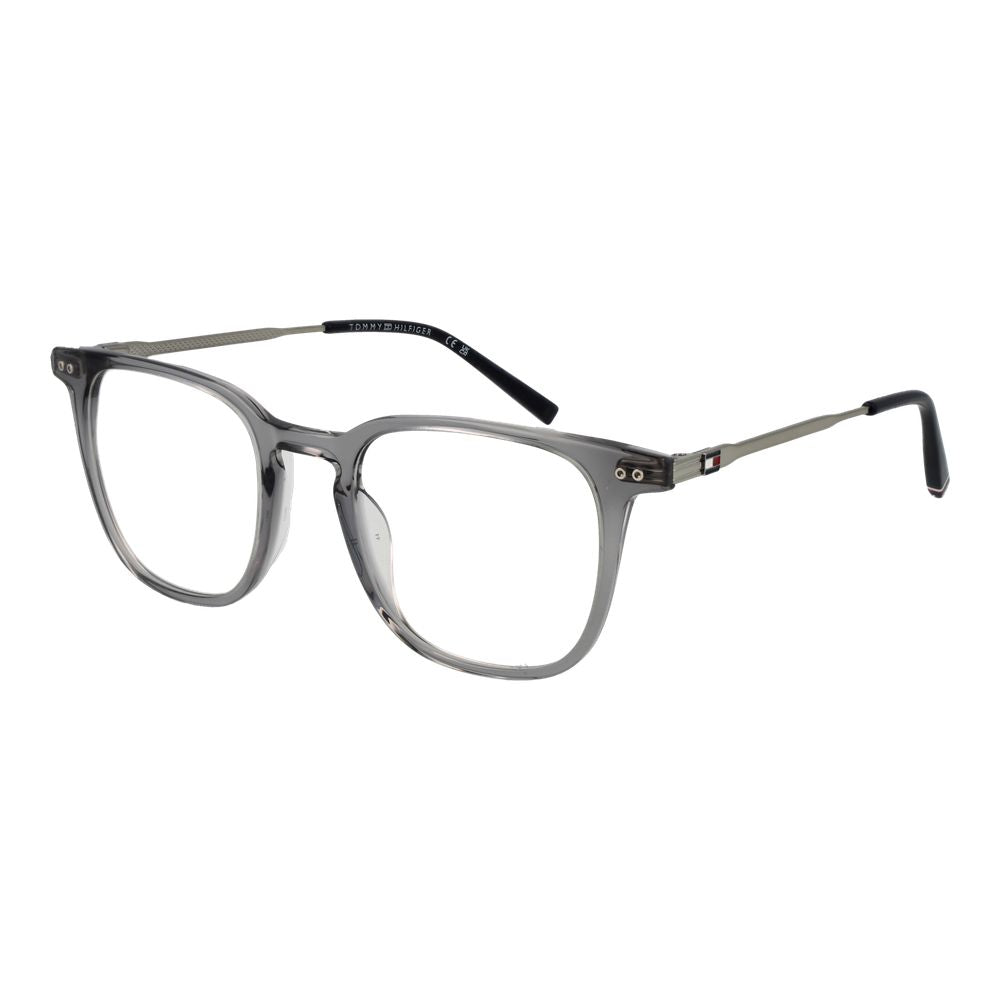 Lunettes en acétate grises Tommy Hilfiger avec monture élégante, vues de face sur fond blanc.