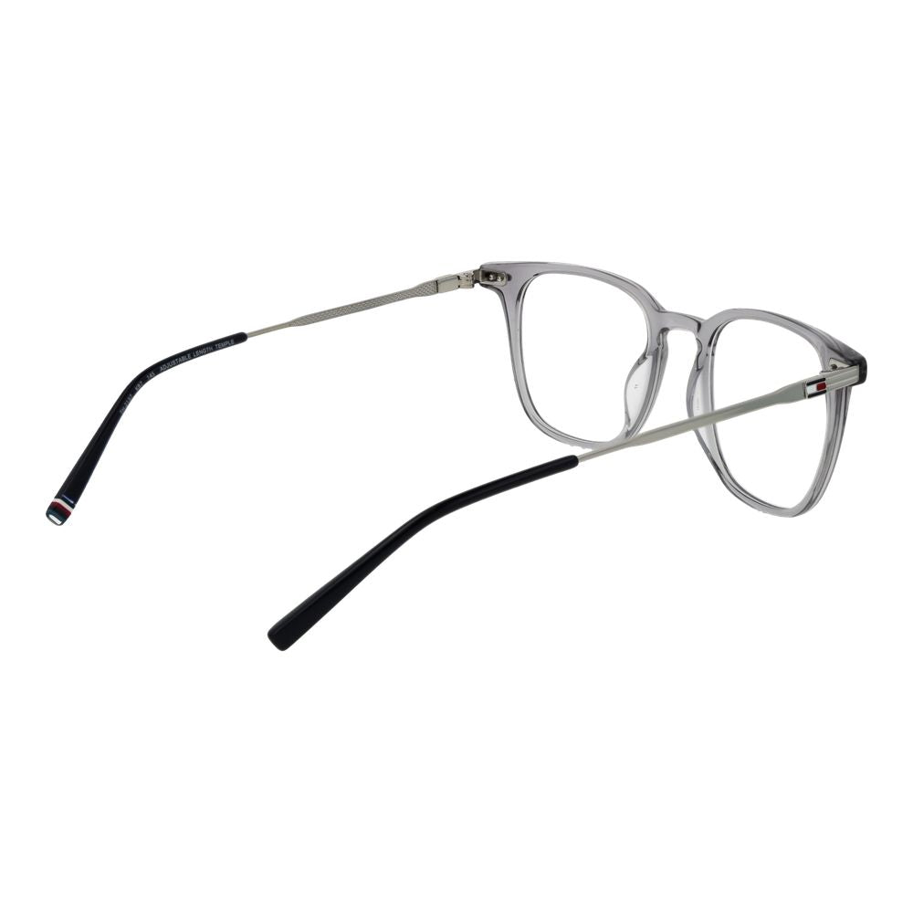 Lunettes en acétate grises Tommy Hilfiger avec monture élégante et moderne, vue de face sur fond blanc.