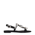Sandales plates en satin noir de Dolce & Gabbana, élégantes chaussures plates pour femmes, avec finition sophistiquée.