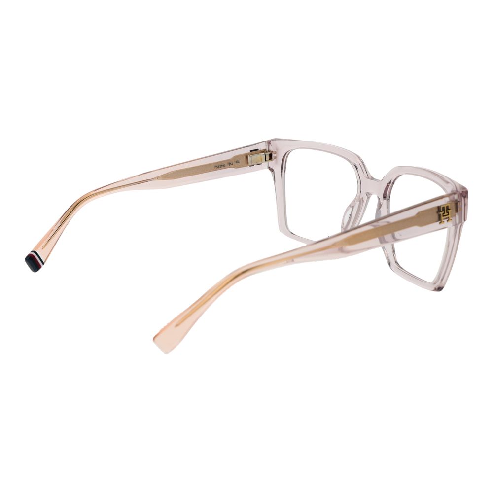 Lunettes Tommy Hilfiger en acétate rose avec monture élégante et moderne, vue de face sur fond blanc.