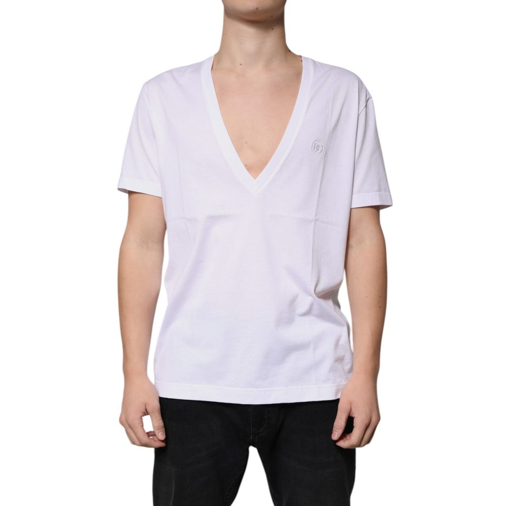 T-shirt blanc en coton de Dolce & Gabbana, vêtement décontracté pour homme ou femme avec logo élégant.