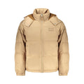 Veste pour homme en polyester beige de la marque Tommy Hilfiger, style décontracté avec col et fermeture éclair visible.