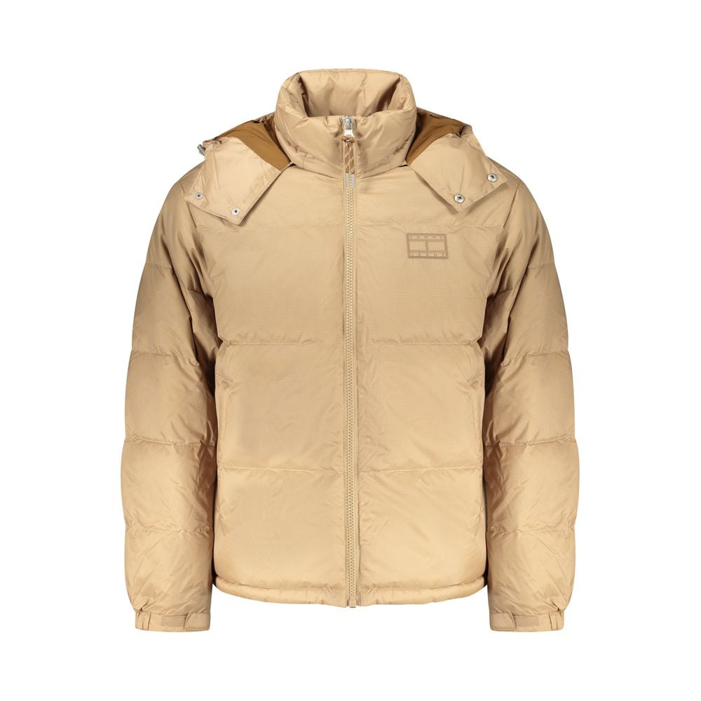 Veste pour homme en polyester beige de la marque Tommy Hilfiger, style décontracté avec col et fermeture éclair visible.