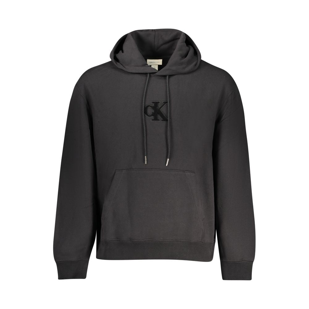 Sweat à capuche noir pour homme de Calvin Klein en coton, vue de face avec logo visible sur la poitrine.