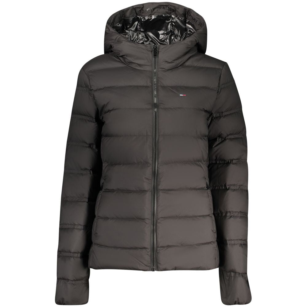 Veste pour femme Tommy Hilfiger en polyester noir, coupe classique avec col et fermeture éclair.