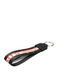 Dolce & Gabbana Black Logo Polyester Silver Brass Holder Keychain Keyring