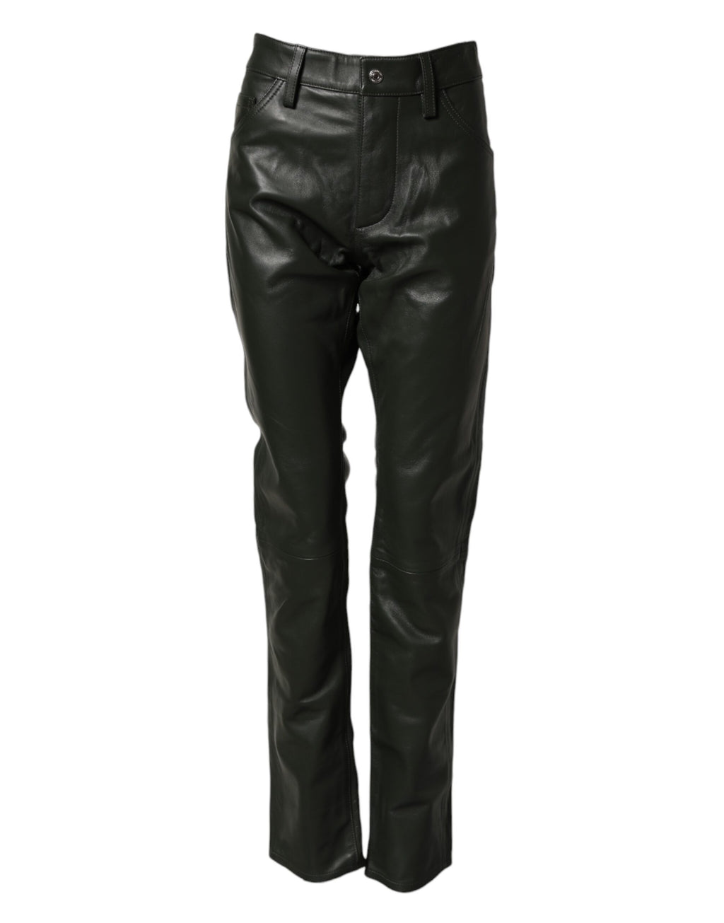 Pantalons homme Dsquared² en cuir pleine grain noir à taille mi-haute, style élégant et moderne.